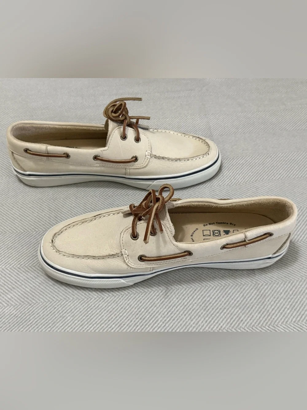 Sperry Men’s Beige Leather Boat Shoes with Brown Laces Sz 11.5M